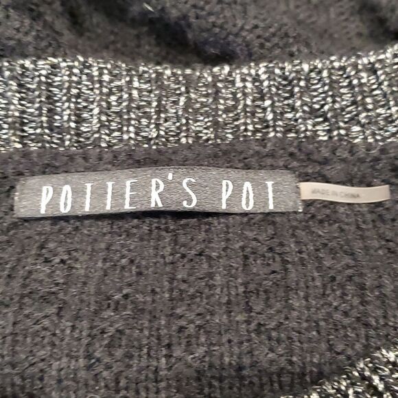 Potter's Pot Patchwork Open Weave Sweater Metallic Trim Sz S - Picture 7 of 8